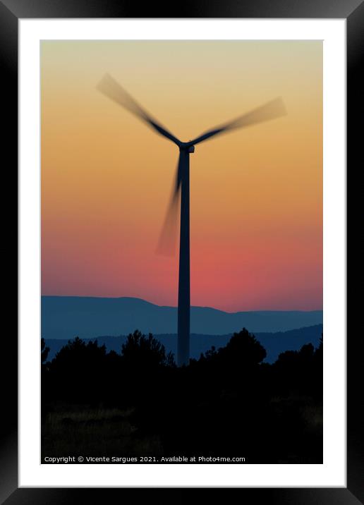 One windmill in motion at sunset Framed Mounted Print by Vicente Sargues