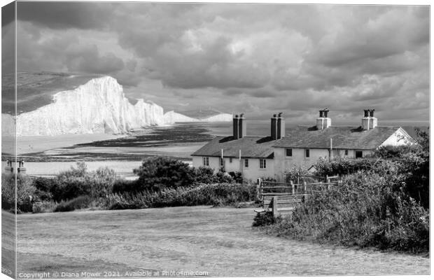 The Seven Sisters Sussex monochrome Canvas Print by Diana Mower