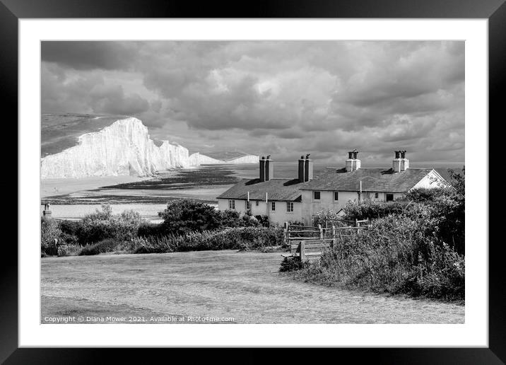 The Seven Sisters Sussex monochrome Framed Mounted Print by Diana Mower