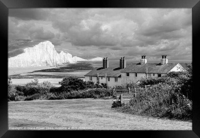 The Seven Sisters Sussex monochrome Framed Print by Diana Mower