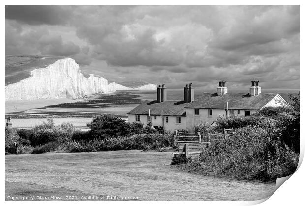 The Seven Sisters Sussex monochrome Print by Diana Mower