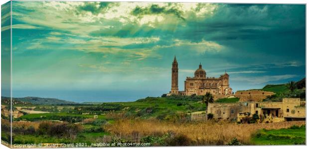 Church in scenic landscape on the island of Gozo,  Canvas Print by Stuart Chard