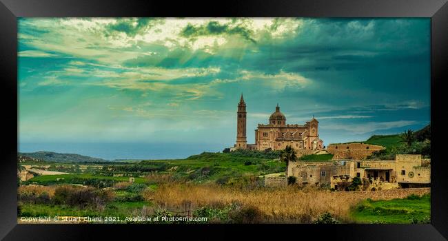 Church in scenic landscape on the island of Gozo,  Framed Print by Stuart Chard