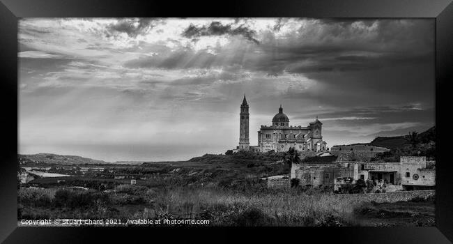 Church in scenic landscape on the island of Gozo,  Framed Print by Stuart Chard