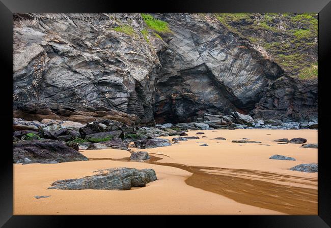 Beach detail at Bedruthan Steps, Cornwall Framed Print by Andrew Kearton