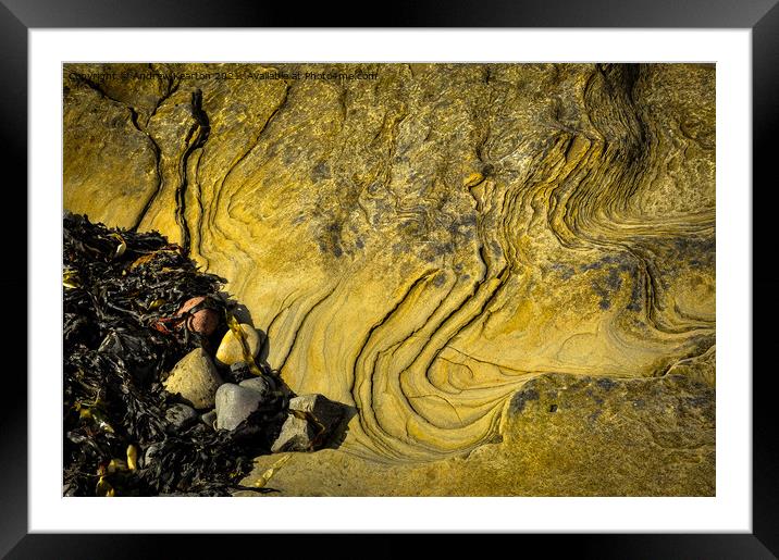 Beach abstract of rock texture and seaweed Framed Mounted Print by Andrew Kearton