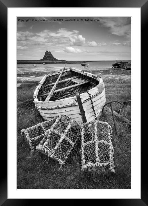 Old boat at Lindisfarne, Northumberland Framed Mounted Print by Andrew Kearton