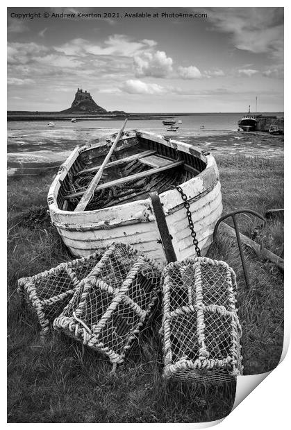 Old boat at Lindisfarne, Northumberland Print by Andrew Kearton