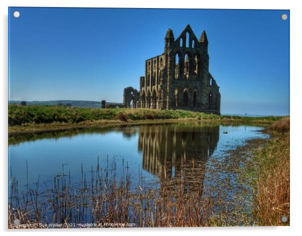 Whitby Abbey with blue skies and reflection  Acrylic by Sue Walker