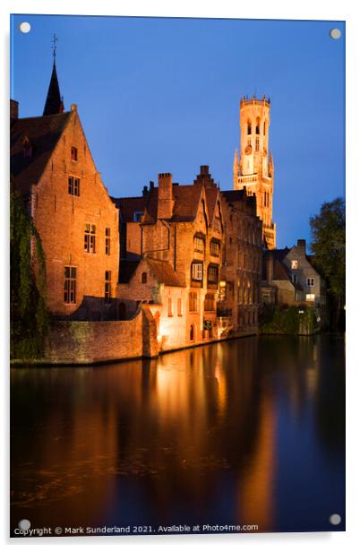 River Dijver and Belfort Bruges Acrylic by Mark Sunderland