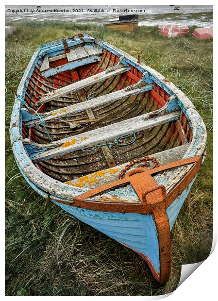 Old boat at Holy Island, Northumberland Print by Andrew Kearton