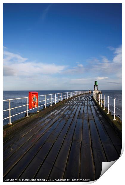 The West Pier at Whitby Print by Mark Sunderland