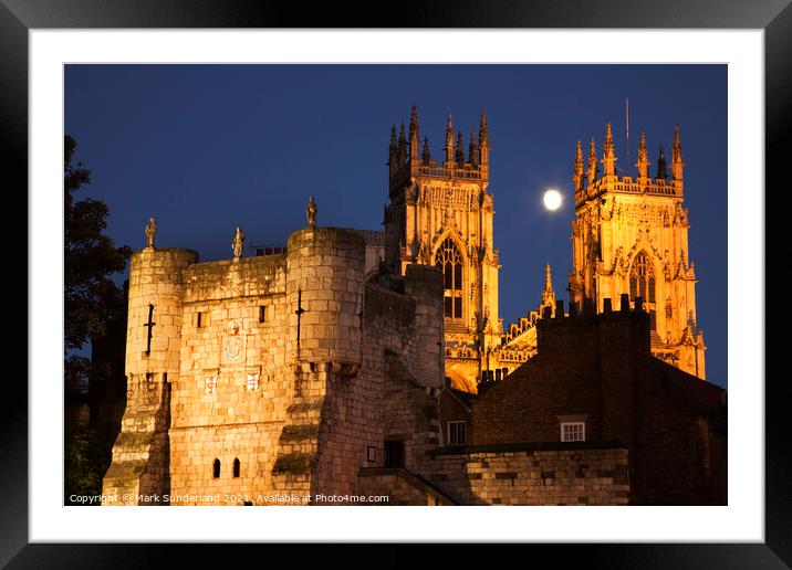 Bootham Bar and York Minster at Dusk Framed Mounted Print by Mark Sunderland