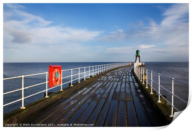 The West Pier at Whitby Print by Mark Sunderland