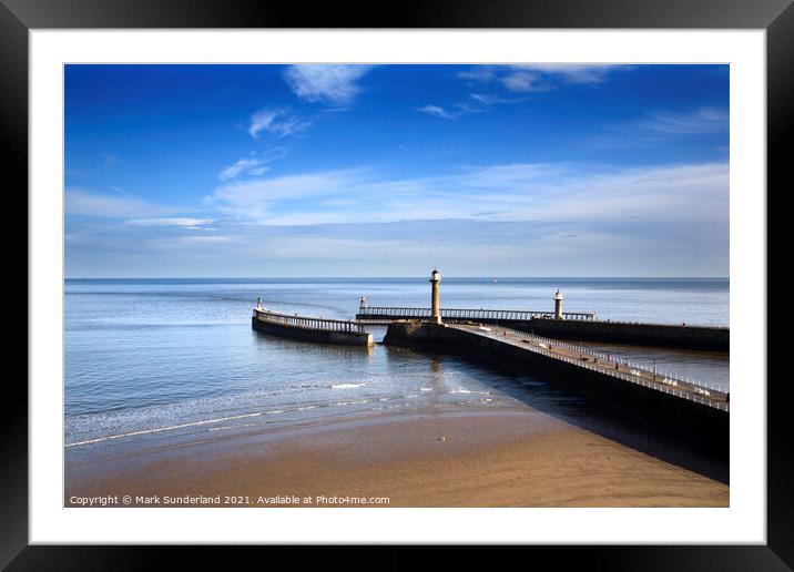 West and East Piers at Whitby Framed Mounted Print by Mark Sunderland