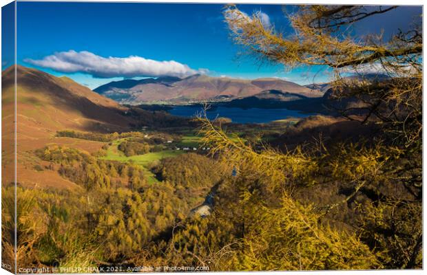 Castle cragg looking towards Keswick in the lake district.  Canvas Print by PHILIP CHALK