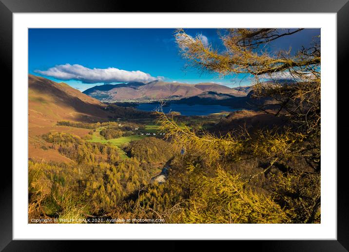 Castle cragg looking towards Keswick in the lake district.  Framed Mounted Print by PHILIP CHALK