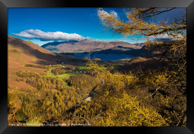 Castle cragg looking towards Keswick in the lake district.  Framed Print by PHILIP CHALK