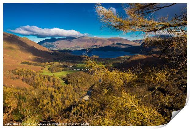 Castle cragg looking towards Keswick in the lake district.  Print by PHILIP CHALK