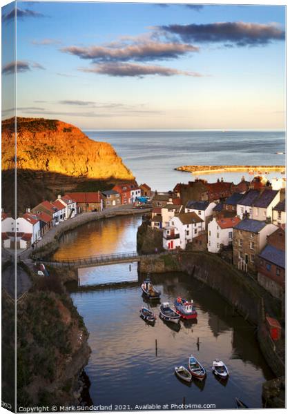 Staithes at Sunset North Yorkshire England Canvas Print by Mark Sunderland
