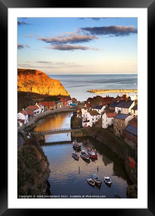Staithes at Sunset North Yorkshire England Framed Mounted Print by Mark Sunderland