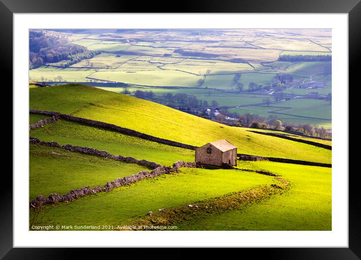 Barn above Conistone in Wharfedale Framed Mounted Print by Mark Sunderland
