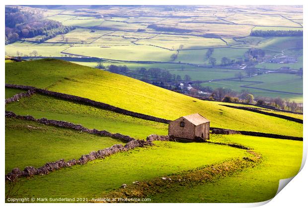 Barn above Conistone in Wharfedale Print by Mark Sunderland