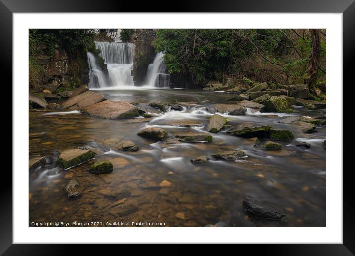 Penllergare valley woods waterfall Framed Mounted Print by Bryn Morgan