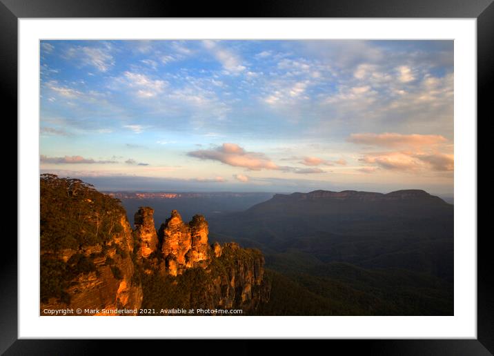 The Three Sisters in the Blue Mountains Framed Mounted Print by Mark Sunderland