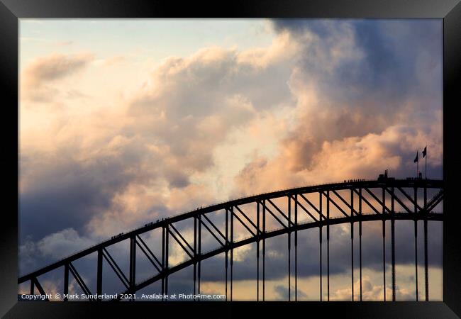 Sydney Harbour Bridge Climb at Dusk Framed Print by Mark Sunderland