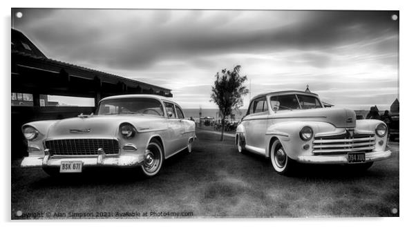 Old USA Cars Acrylic by Alan Simpson