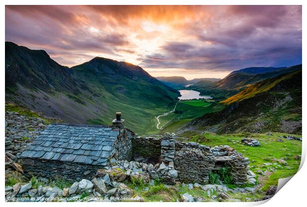Warnscale Bothy overlooking Buttermere Print by Steve Jackson