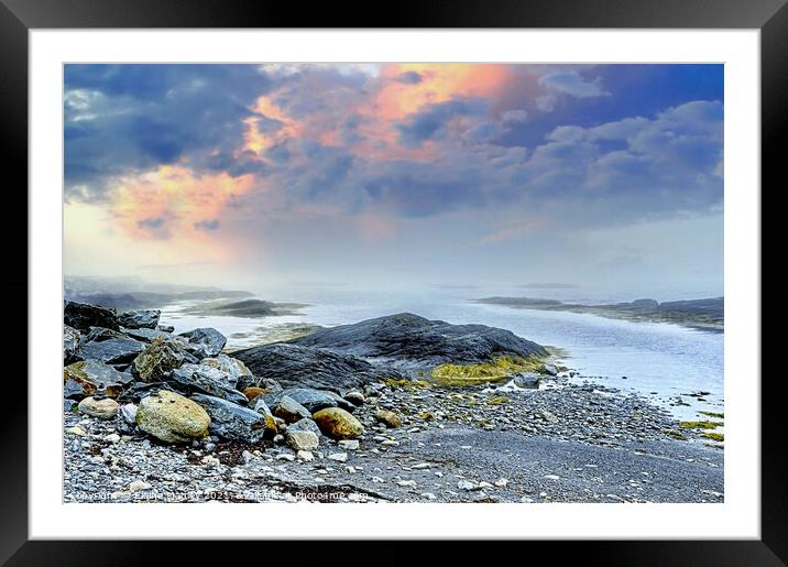 Foggy Coastline in Blue Rocks Nova Scotia  Atlanti Framed Mounted Print by Elaine Manley