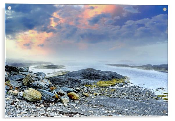 Foggy Coastline in Blue Rocks Nova Scotia  Atlanti Acrylic by Elaine Manley