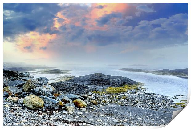 Foggy Coastline in Blue Rocks Nova Scotia  Atlanti Print by Elaine Manley