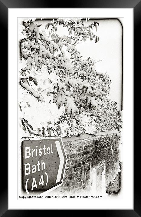 Bristol/Bath Road Sign In the Snow Framed Mounted Print by John Miller