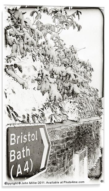 Bristol/Bath Road Sign In the Snow Acrylic by John Miller