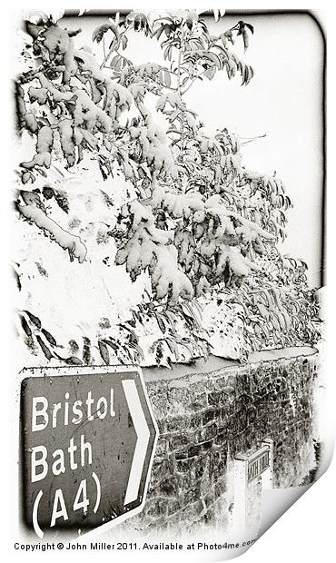 Bristol/Bath Road Sign In the Snow Print by John Miller