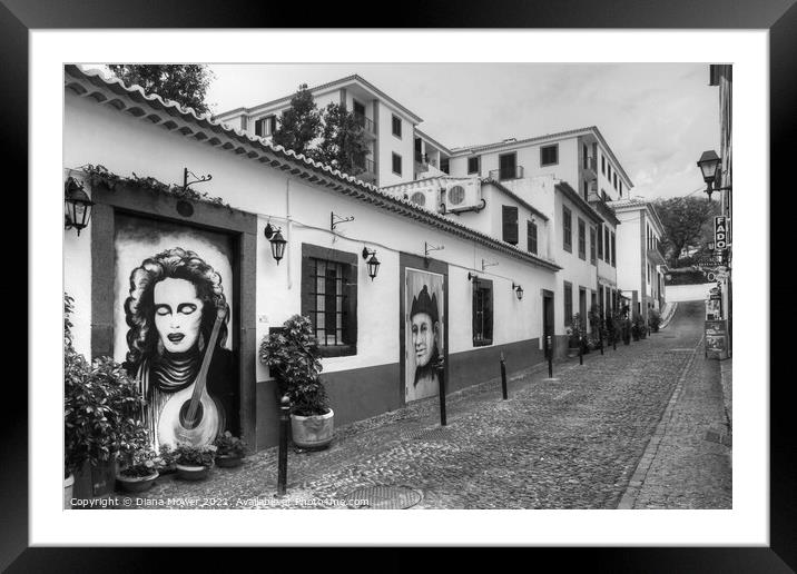 Funchal Madeira Back Street Monochrome Framed Mounted Print by Diana Mower