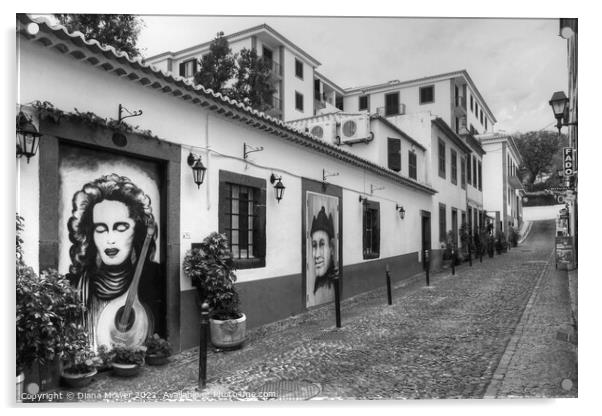 Funchal Madeira Back Street Monochrome Acrylic by Diana Mower
