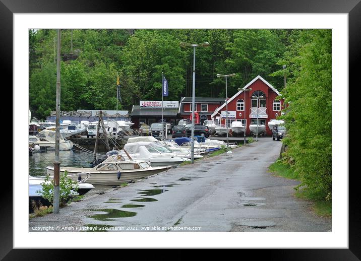 small  boats are docked in Kristiansand, Norway, Framed Mounted Print by Anish Punchayil Sukumaran