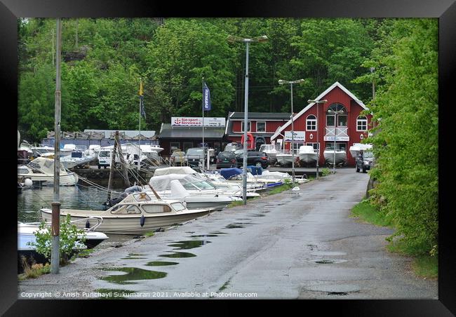 small  boats are docked in Kristiansand, Norway, Framed Print by Anish Punchayil Sukumaran