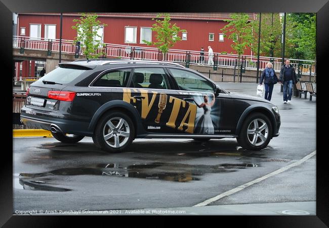 Kristiansand, Norway cruise port Kristiansand, Norway .Evita event advertisement on car Framed Print by Anish Punchayil Sukumaran