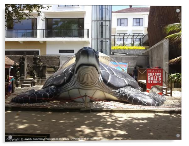 , giant turtle sculpture in Bali beach ,  Acrylic by Anish Punchayil Sukumaran