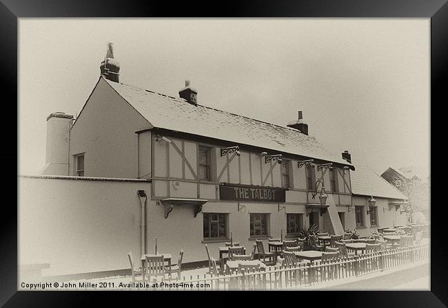 The Talbot Pub,Keynsham, in the Snow. Framed Print by John Miller
