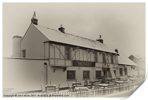 The Talbot Pub,Keynsham, in the Snow. Print by John Miller