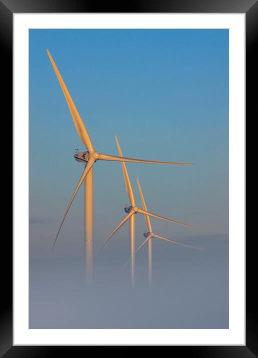 Three Wind Turbines in the Mist Framed Mounted Print by Arterra 
