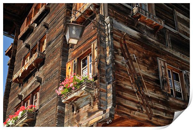 Swiss Wooden Chalet in Grimentz, Valais Print by Arterra 