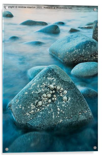 Rising tide around rocks at dusk Acrylic by Andrew Kearton