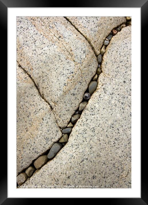 Pebbles trapped in White Skye Marble fissure Framed Mounted Print by Photimageon UK